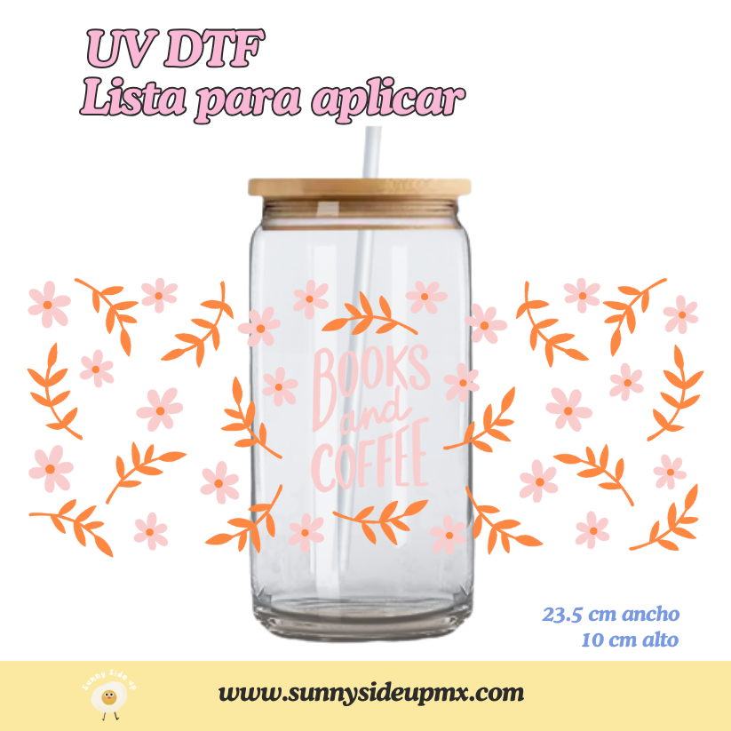 Etiqueta UV DTF Para Vaso 16 oz | Books & Coffee