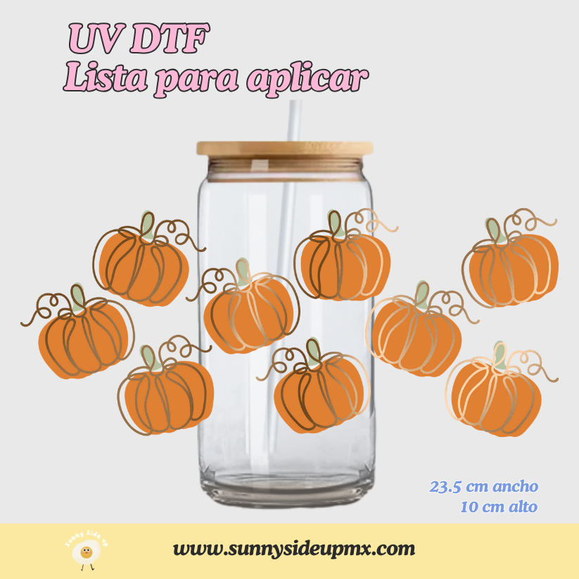 Etiqueta UV DTF Para Vaso 16 oz | Golden Pumpkins Halloween
