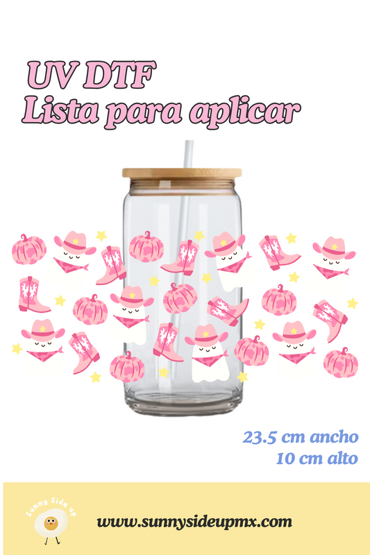 Etiqueta UV DTF Para Vaso 16 oz | Fantasma Vaquero Halloween