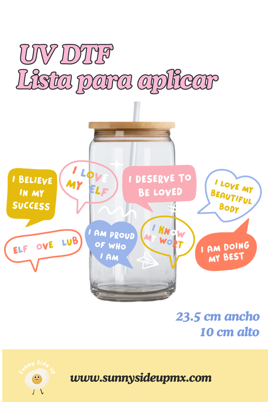Etiqueta UV DTF Para Vaso 16 oz | Self Love Quotes
