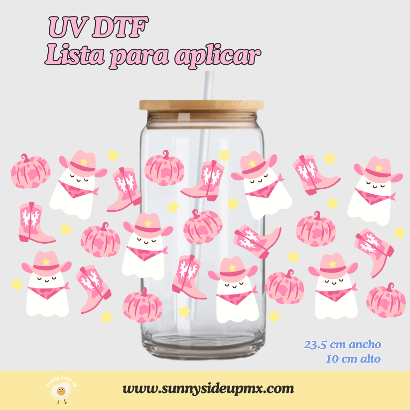 Etiqueta UV DTF Para Vaso 16 oz | Fantasma Vaquero Halloween