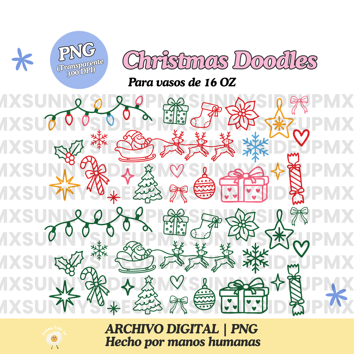 Christmas Doodles Diseño Para Vaso de 16Oz [Archivo Digital]