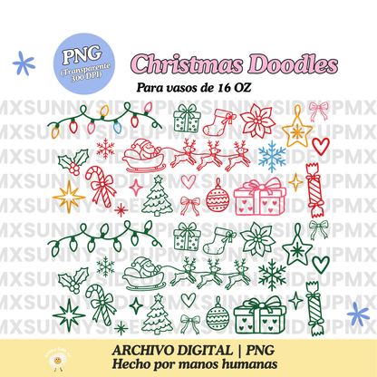 Christmas Doodles Diseño Para Vaso de 16Oz [Archivo Digital]