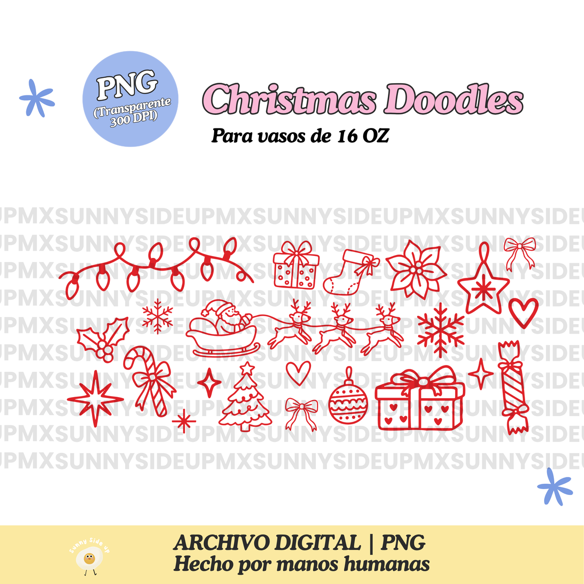 Christmas Doodles Diseño Para Vaso de 16Oz [Archivo Digital]