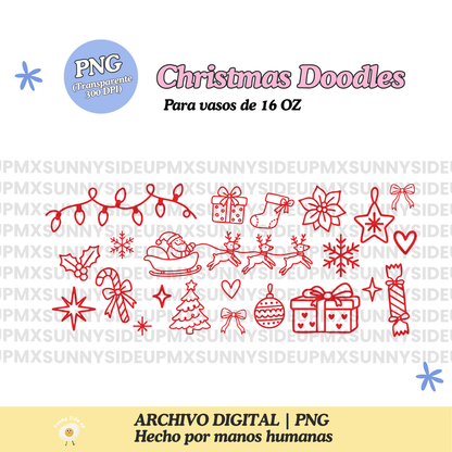 Christmas Doodles Diseño Para Vaso de 16Oz [Archivo Digital]