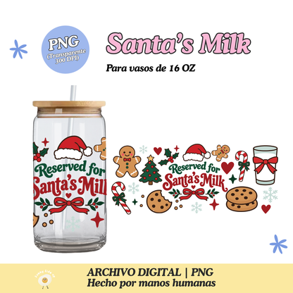 Santa's Milk Diseño Para Vaso de 16Oz [Archivo Digital]