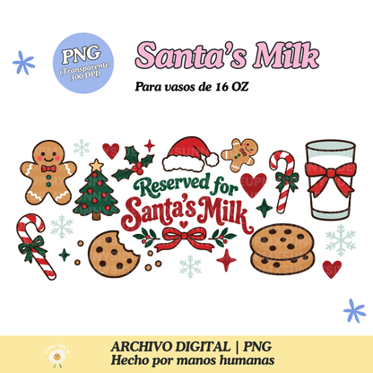 Santa's Milk Diseño Para Vaso de 16Oz [Archivo Digital]