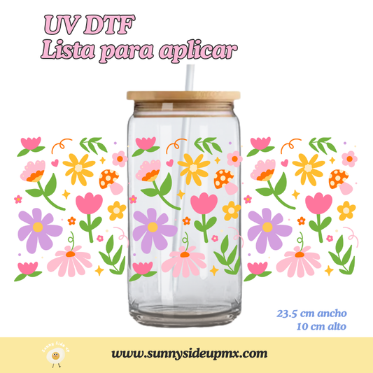 Etiqueta UV DTF Para Vaso 16 oz | Flowers & Doodles