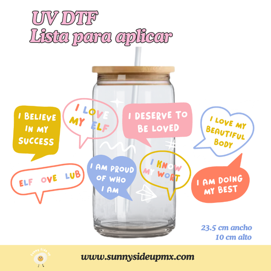 Etiqueta UV DTF Para Vaso 16 oz | Self Love Quotes