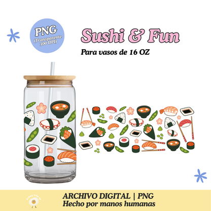 Sushi & Fun Diseño Para Vaso de 16Oz [Archivo Digital]