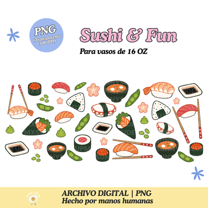Sushi & Fun Diseño Para Vaso de 16Oz [Archivo Digital]