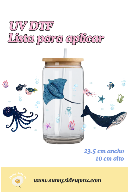 Etiqueta UV DTF Para Vaso 16 oz | Sea Animals