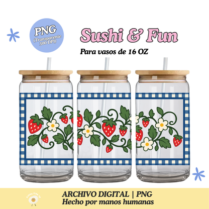 Fresas y Flores Diseño Para Vaso de 16Oz [Archivo Digital]