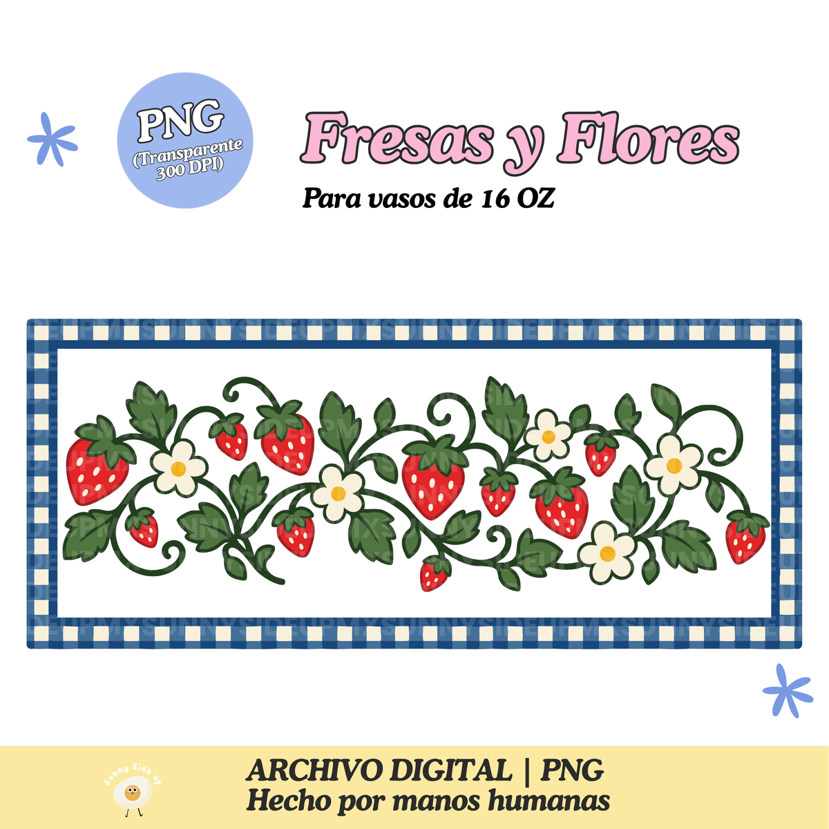 Fresas y Flores Diseño Para Vaso de 16Oz [Archivo Digital]