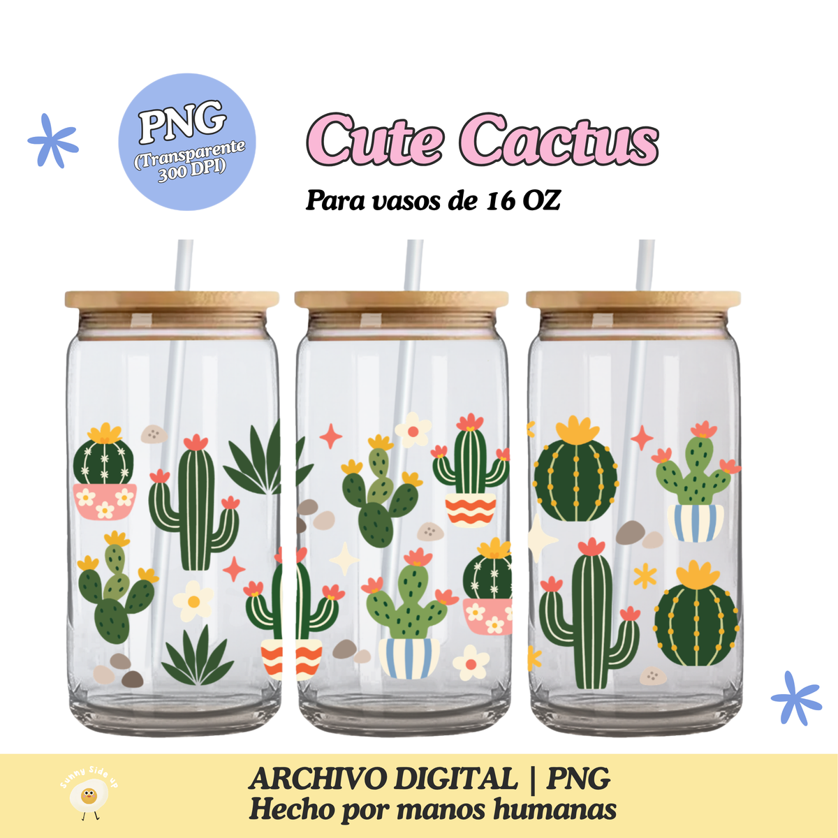 Cute Cactus Diseño Para Vaso de 16Oz [Archivo Digital]