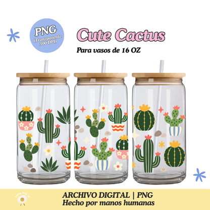 Cute Cactus Diseño Para Vaso de 16Oz [Archivo Digital]