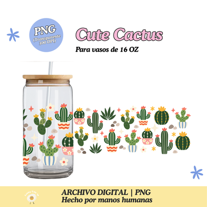 Cute Cactus Diseño Para Vaso de 16Oz [Archivo Digital]