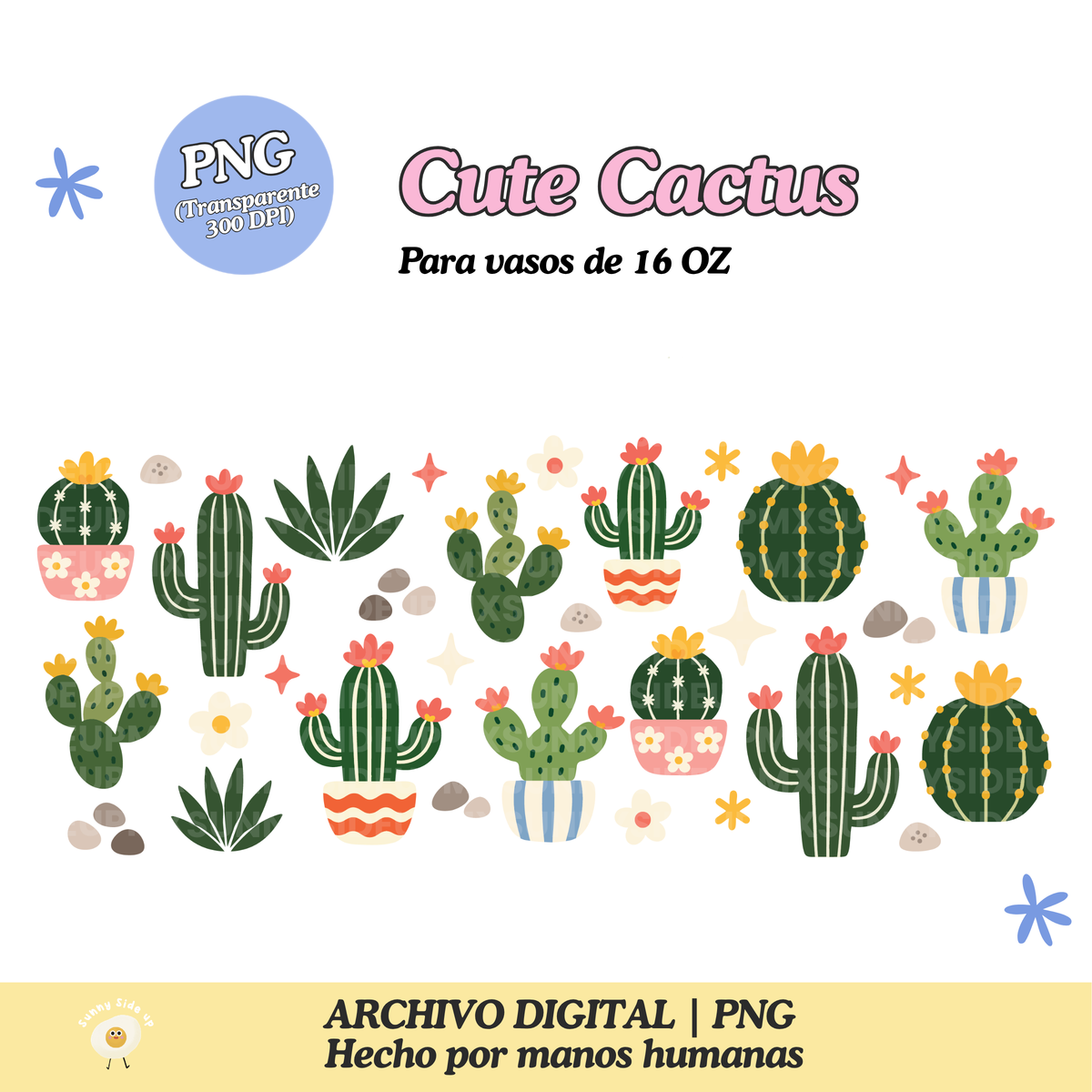 Cute Cactus Diseño Para Vaso de 16Oz [Archivo Digital]