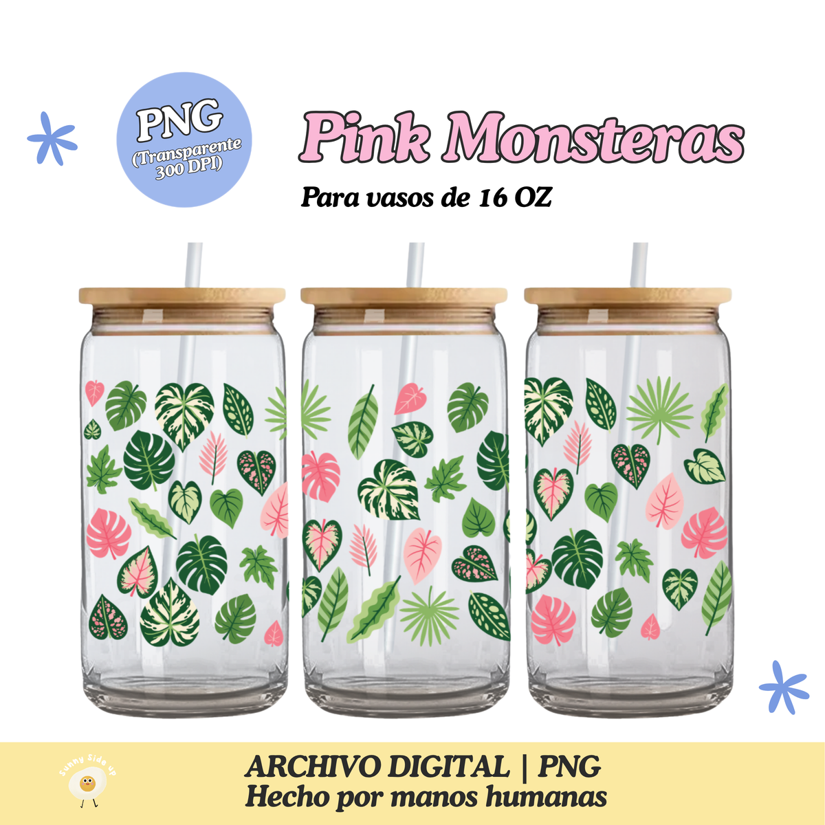 Pink Monsteras Diseño Para Vaso de 16Oz [Archivo Digital]