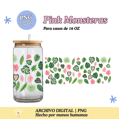 Pink Monsteras Diseño Para Vaso de 16Oz [Archivo Digital]