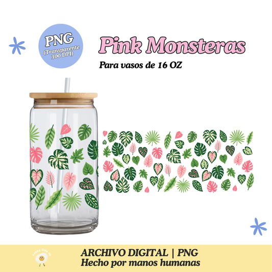 Pink Monsteras Diseño Para Vaso de 16Oz [Archivo Digital]