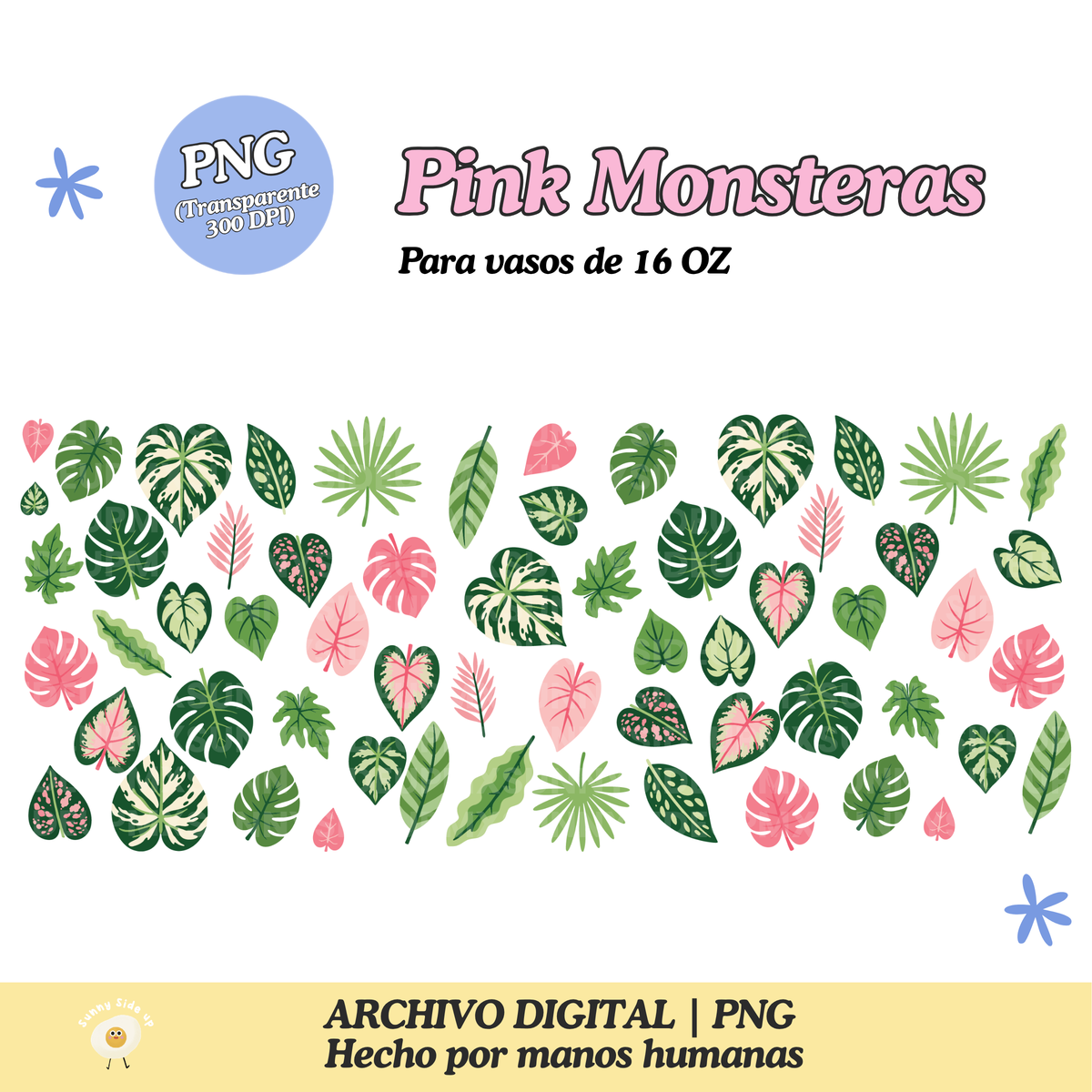 Pink Monsteras Diseño Para Vaso de 16Oz [Archivo Digital]