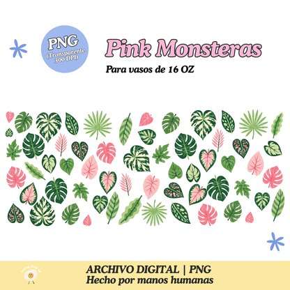 Pink Monsteras Diseño Para Vaso de 16Oz [Archivo Digital]