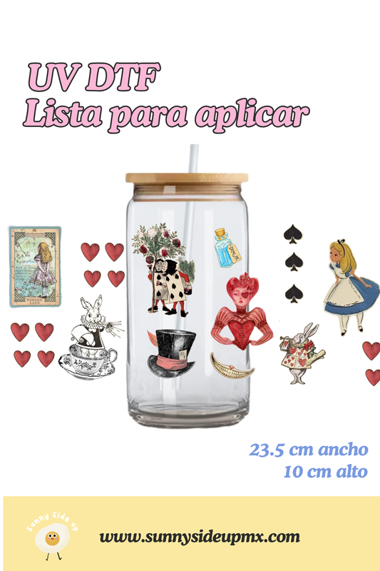 Etiqueta UV DTF Para Vaso 16 oz | Alicia en el País de las Maravillas