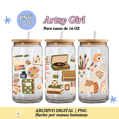 Artsy Girl Diseño Para Vaso de 16Oz [Archivo Digital]