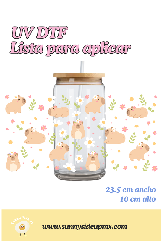 Etiqueta UV DTF Para Vaso 16 oz | Blooming Capibara