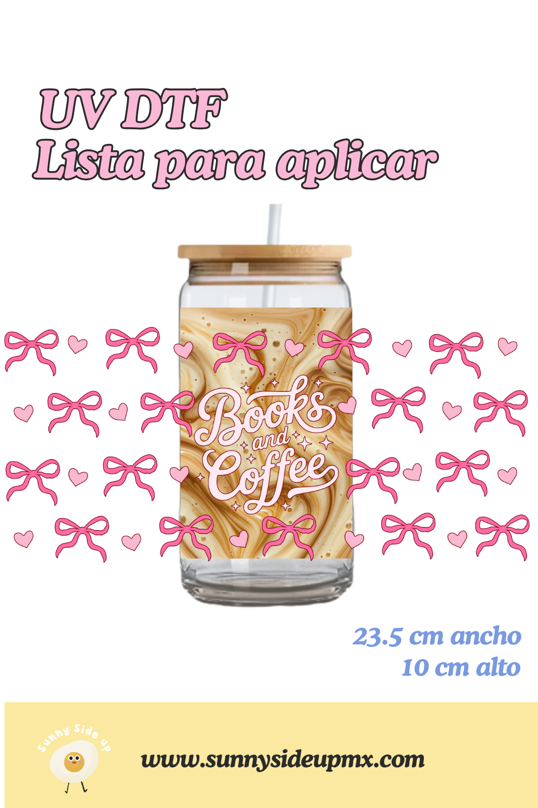 Etiqueta UV DTF Para Vaso 16 oz | Books, Coffee & Bows