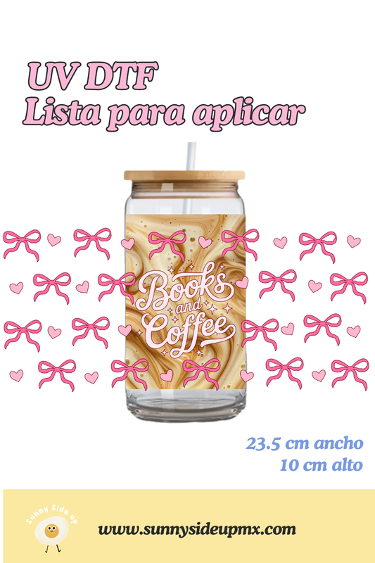Etiqueta UV DTF Para Vaso 16 oz | Books, Coffee & Bows