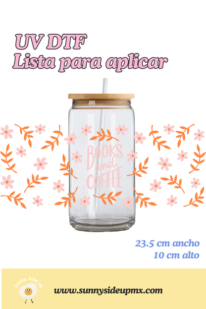 Etiqueta UV DTF Para Vaso 16 oz | Books & Coffee