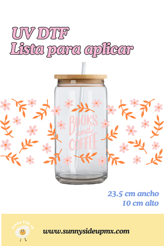 Etiqueta UV DTF Para Vaso 16 oz | Books & Coffee