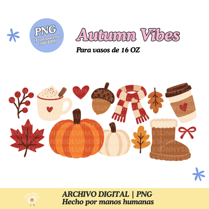 Autumn Vibes Diseño Para Vaso de 16Oz [Archivo Digital]