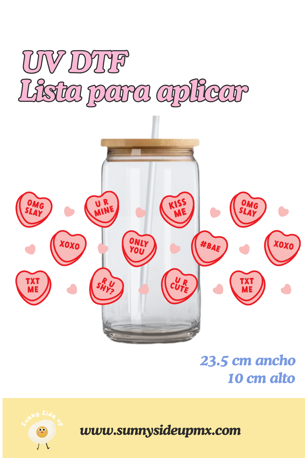 Etiqueta UV DTF Para Vaso 16 oz | Candy Hearts
