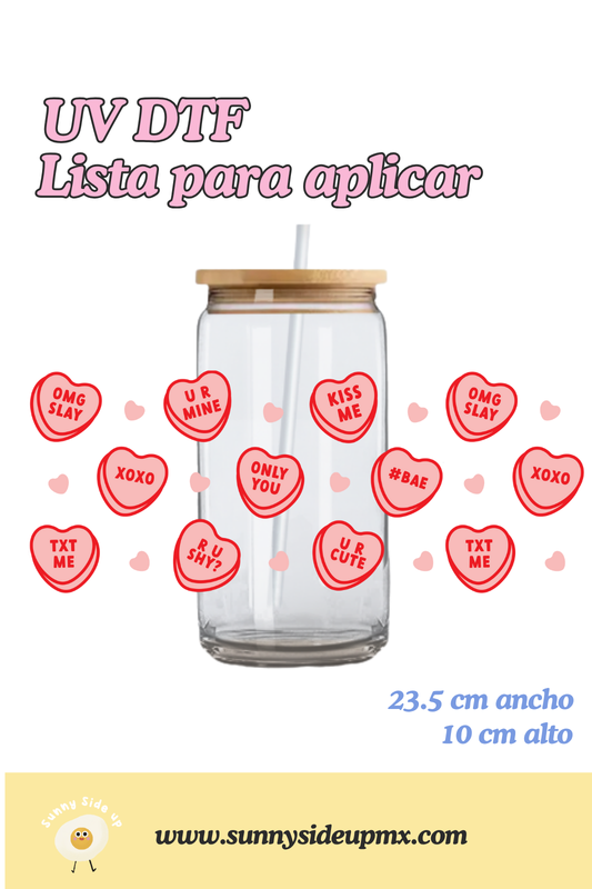 Etiqueta UV DTF Para Vaso 16 oz | Candy Hearts