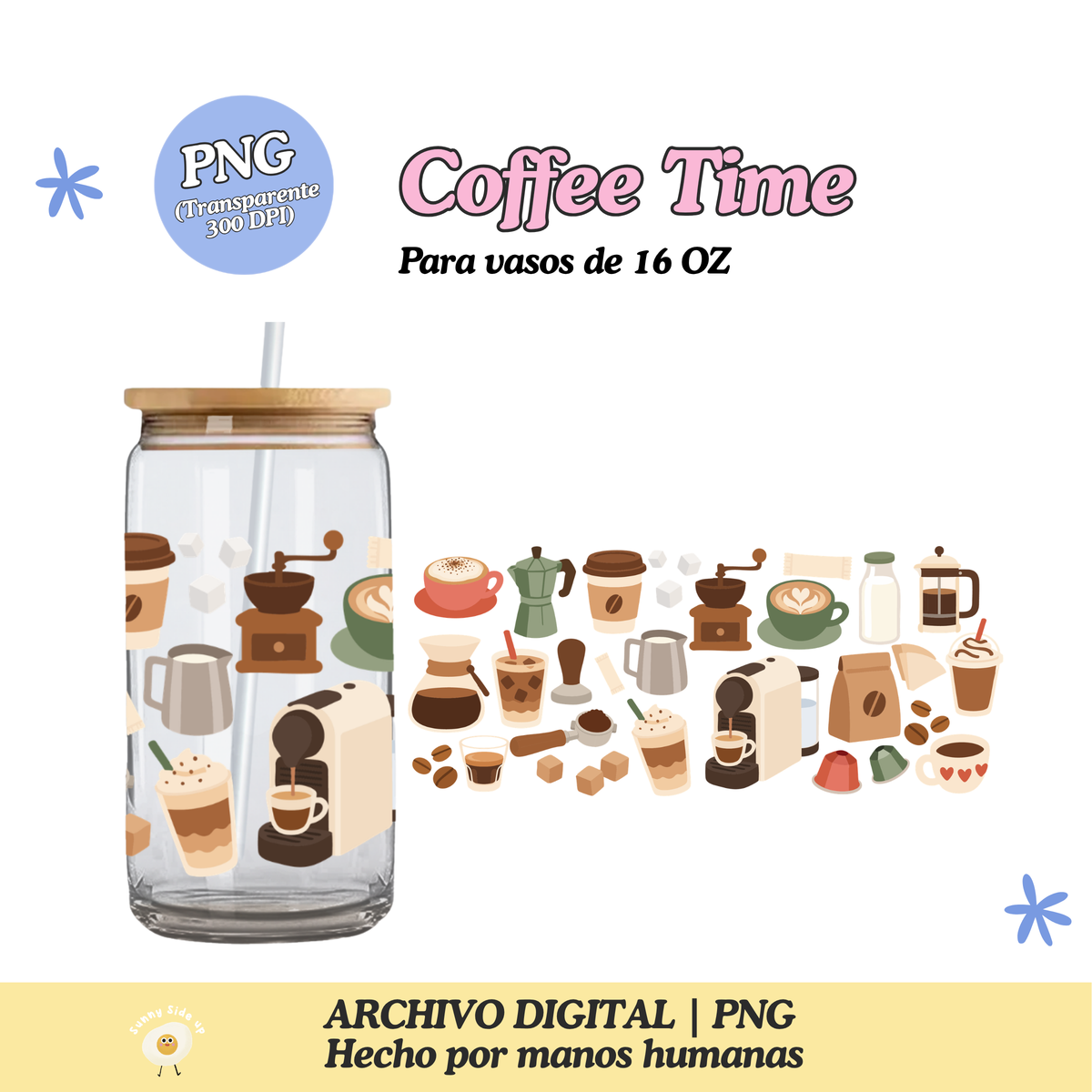 Coffee Time Diseño Para Vaso de 16Oz [Archivo Digital]