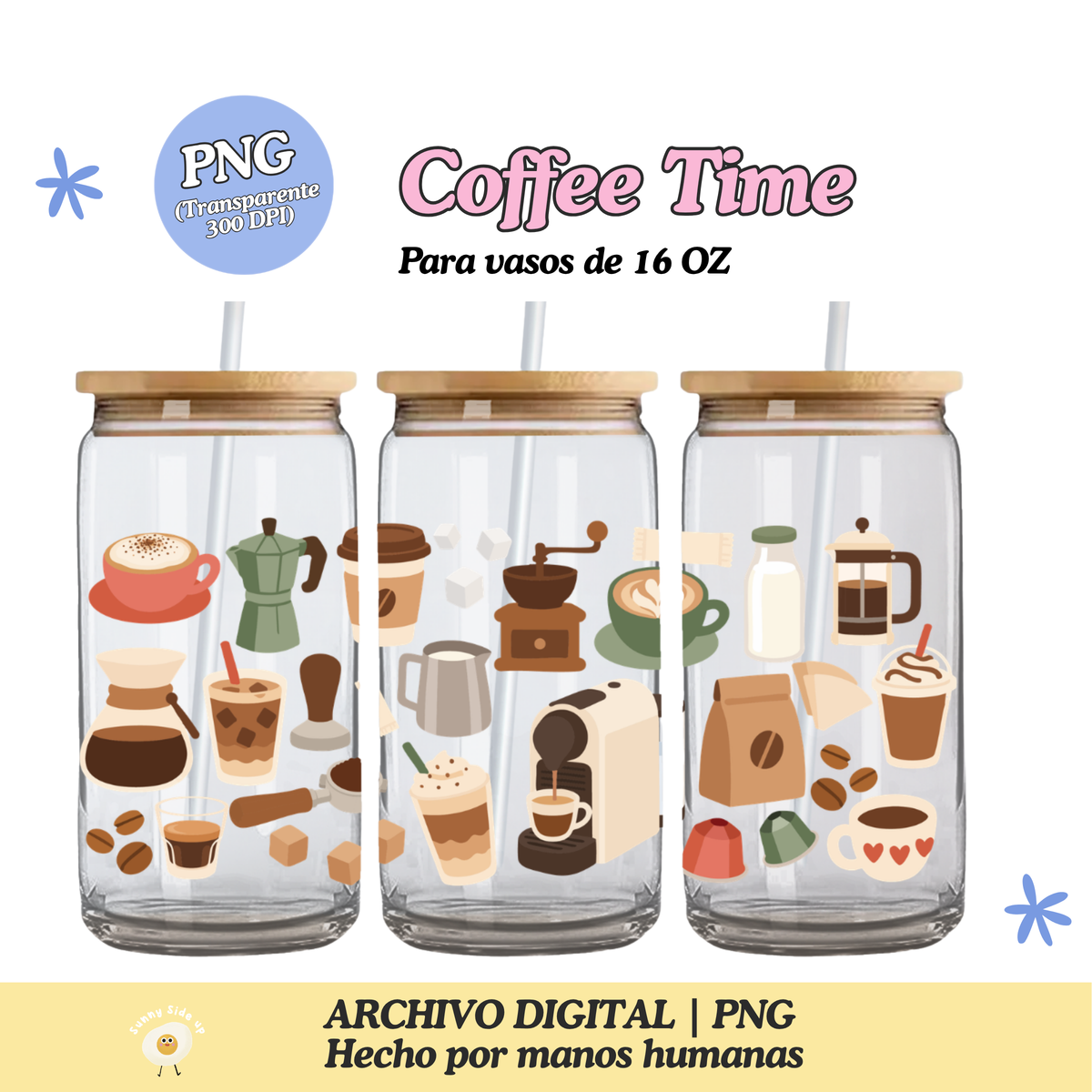 Coffee Time Diseño Para Vaso de 16Oz [Archivo Digital]