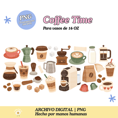 Coffee Time Diseño Para Vaso de 16Oz [Archivo Digital]