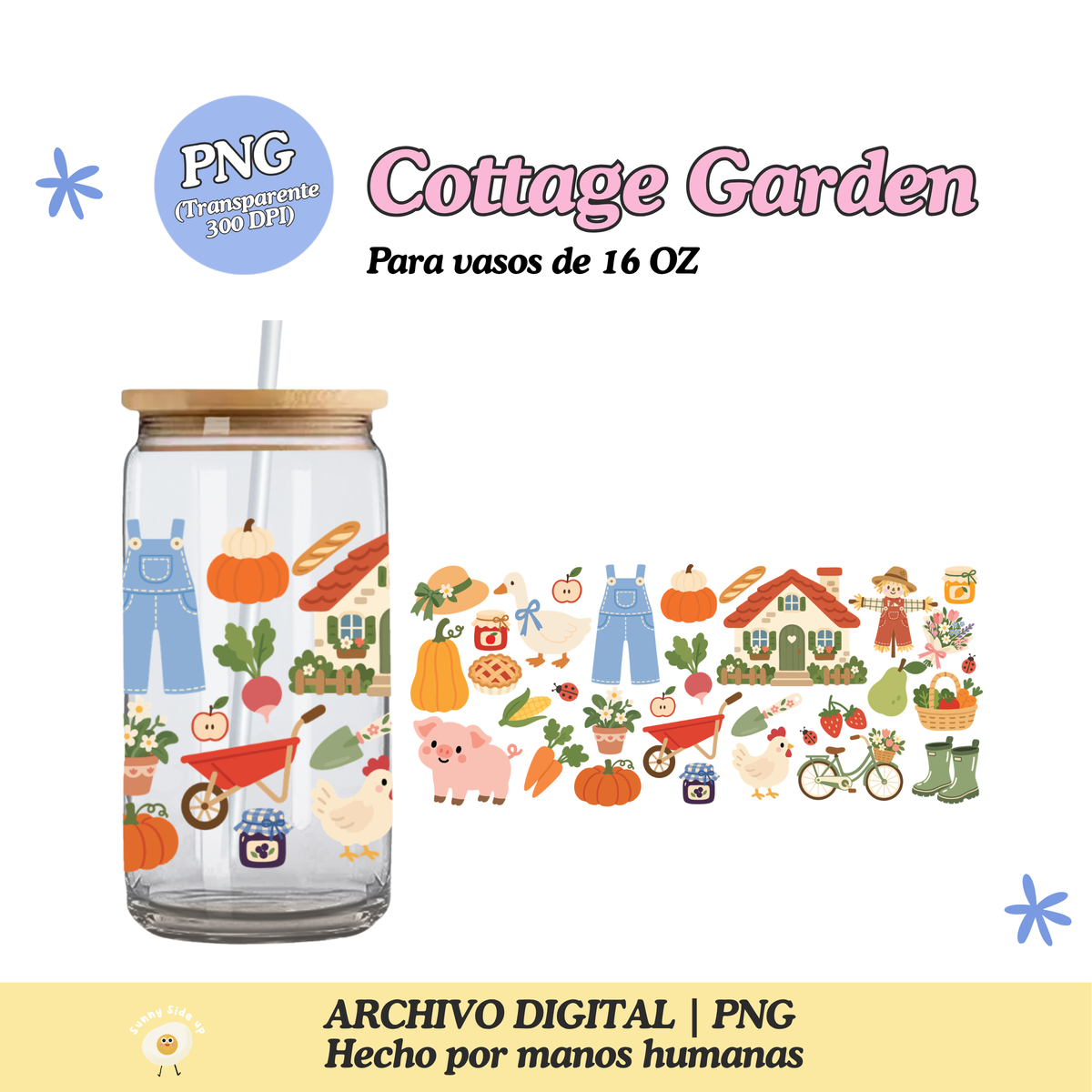 Cottage Garden Diseño Para Vaso de 16Oz [Archivo Digital]