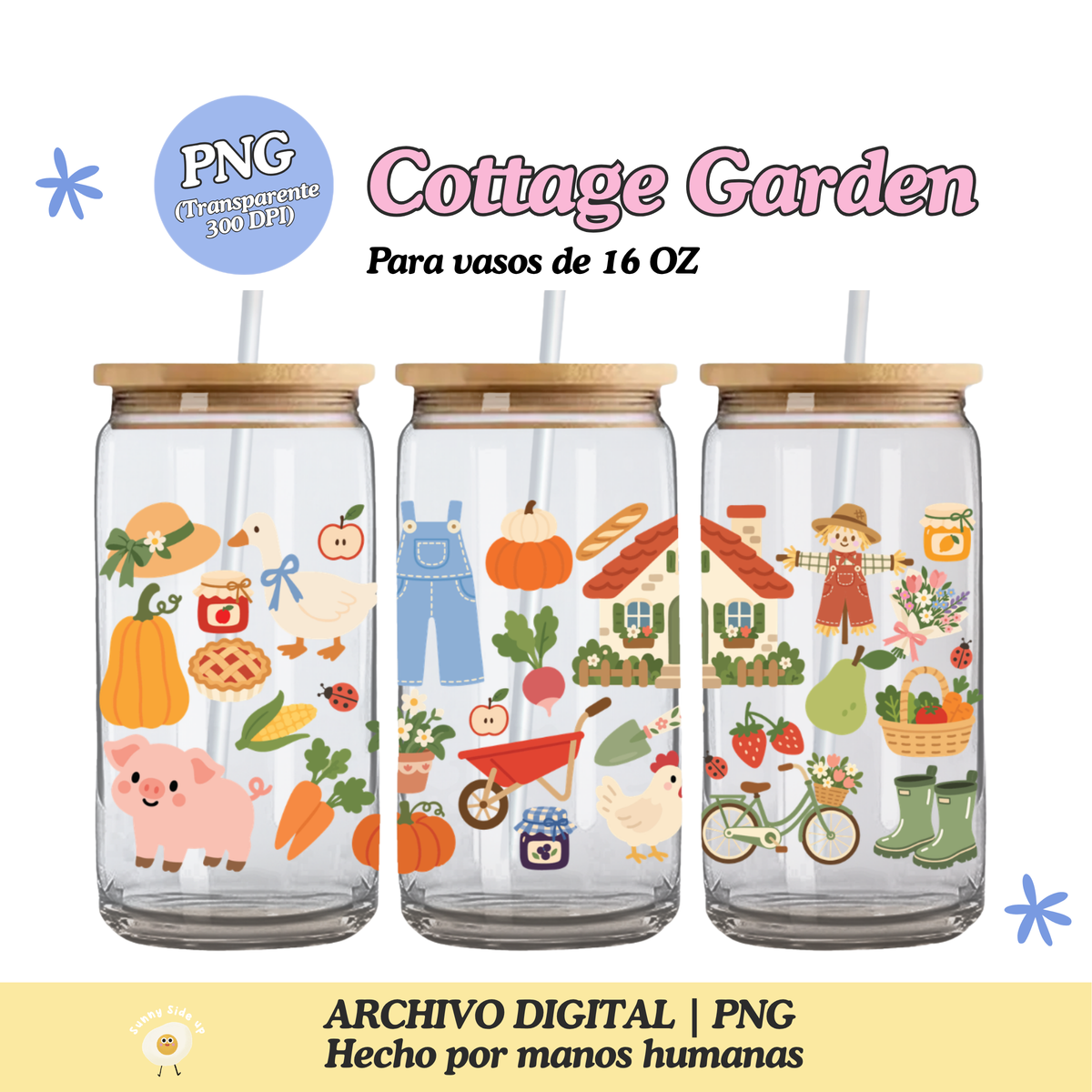 Cottage Garden Diseño Para Vaso de 16Oz [Archivo Digital]