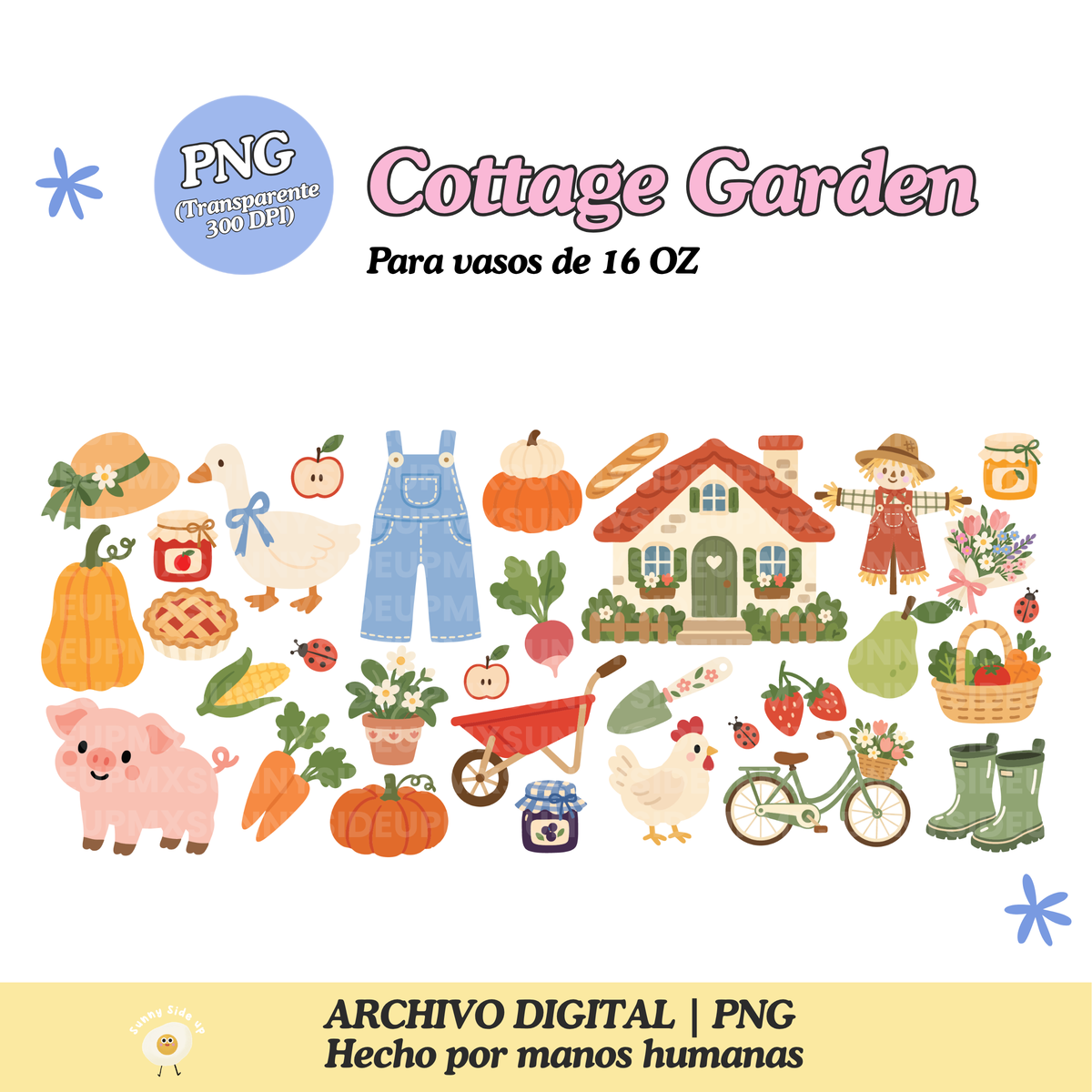 Cottage Garden Diseño Para Vaso de 16Oz [Archivo Digital]