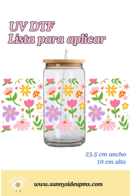 Etiqueta UV DTF Para Vaso 16 oz | Flowers & Doodles