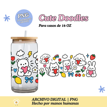 Cute Doodles Diseño Para Vaso de 16Oz [Archivo Digital]