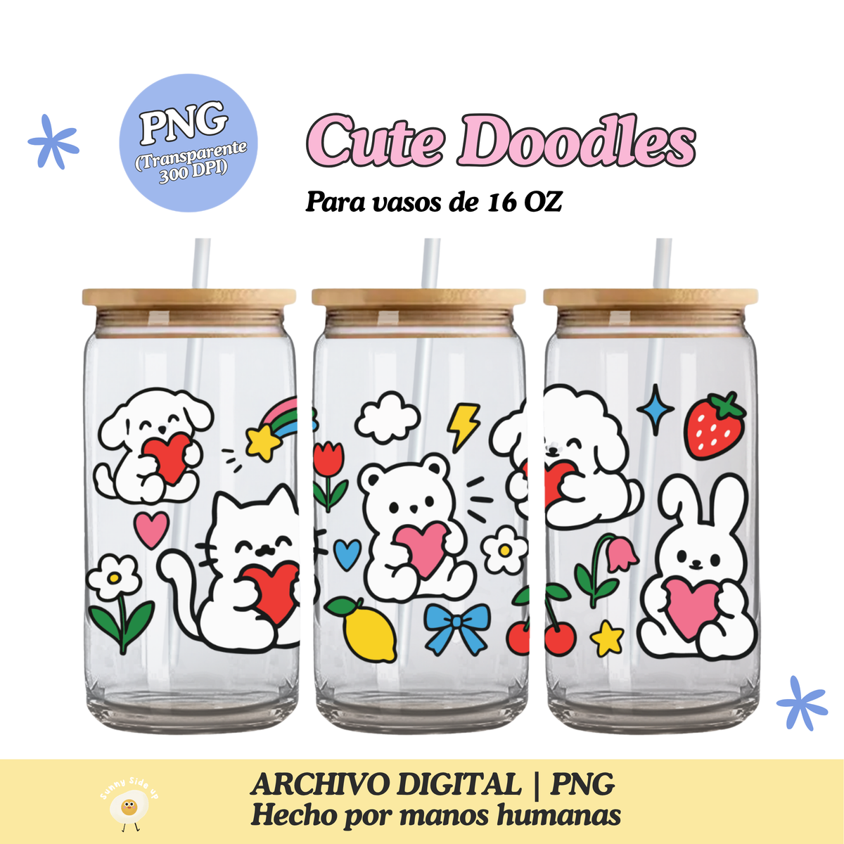 Cute Doodles Diseño Para Vaso de 16Oz [Archivo Digital]