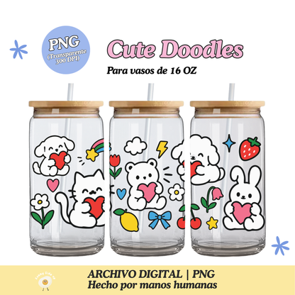 Cute Doodles Diseño Para Vaso de 16Oz [Archivo Digital]