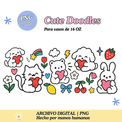 Cute Doodles Diseño Para Vaso de 16Oz [Archivo Digital]
