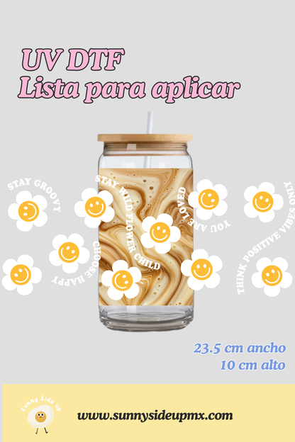 Etiqueta UV DTF Para Vaso 16 oz | Groovy flower
