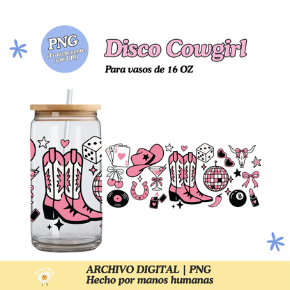 Disco Cowgirl Diseño Para Vaso de 16Oz [Archivo Digital]